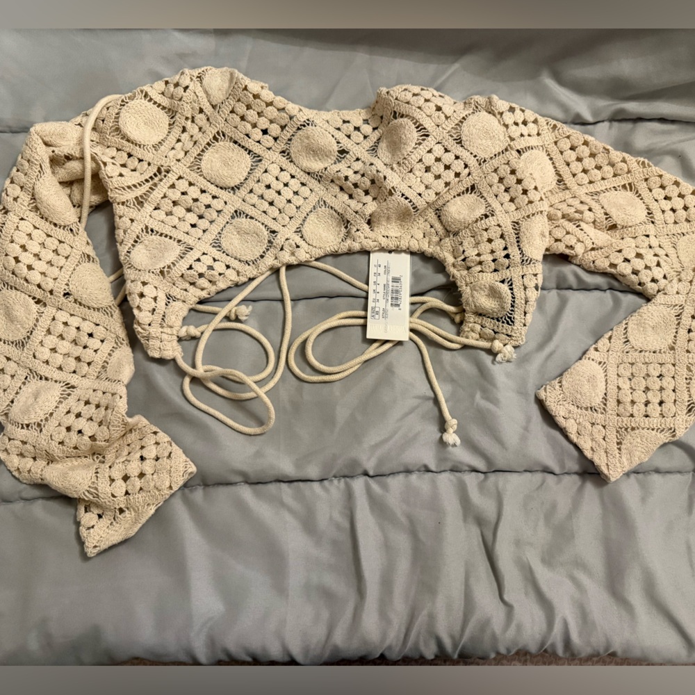 Andrea Iyamah Hira Cream Crochet Top